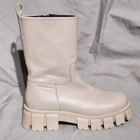 MARC O'POLO Gray Leather Mid-Calf Boots with Chunky Platform Soles, size 38 - Picture 2 of 11